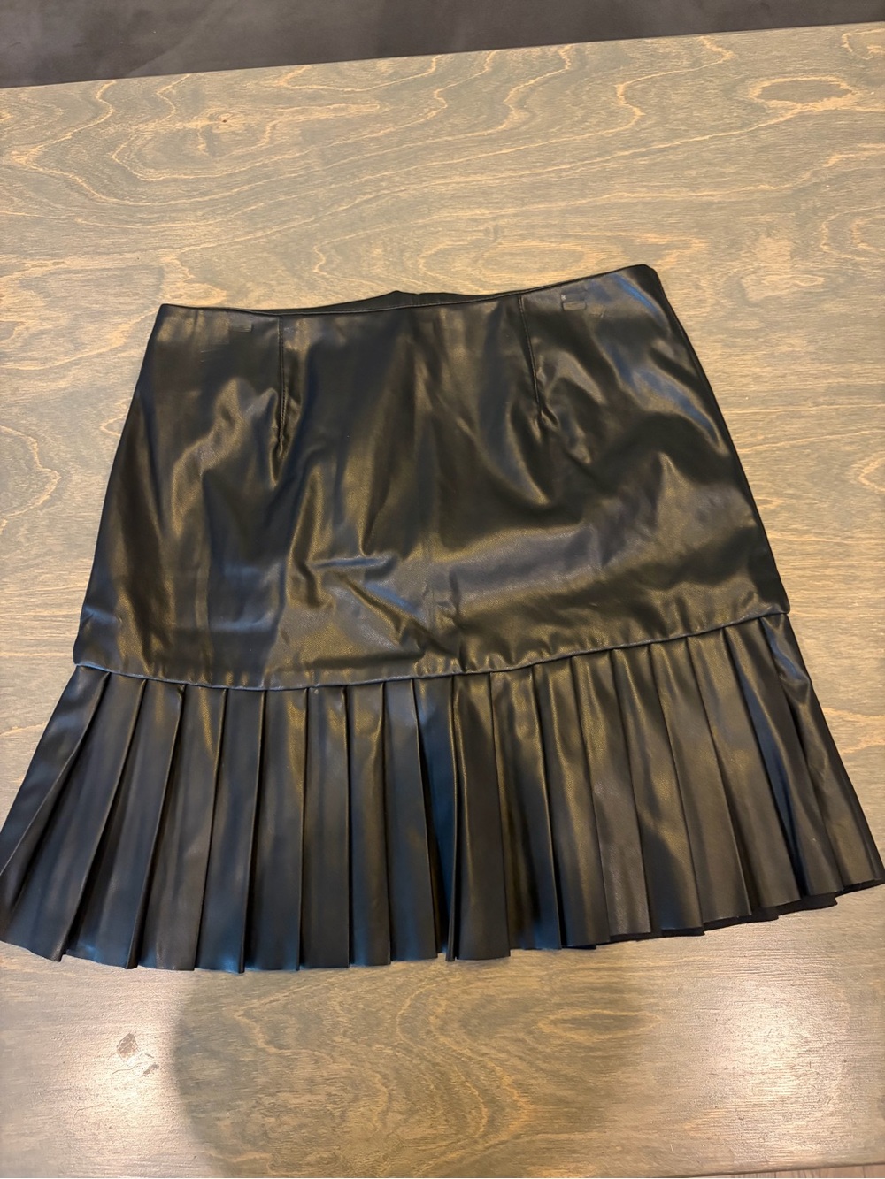 Have Black Faux Leather Mini Skirt with Pleated Hem